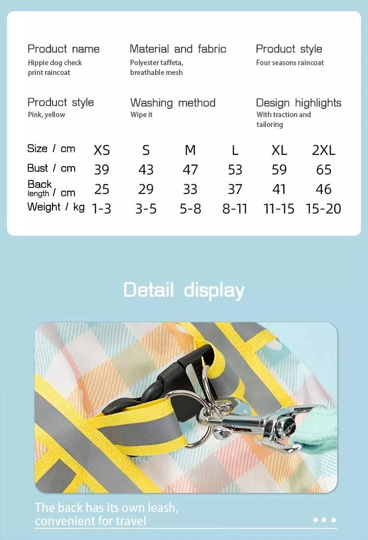 Hippie Dog Check Print Raincoat/ New Pets Clothes and Accessories Dog Waterproof Small Clothes Pet Dog Raincoat