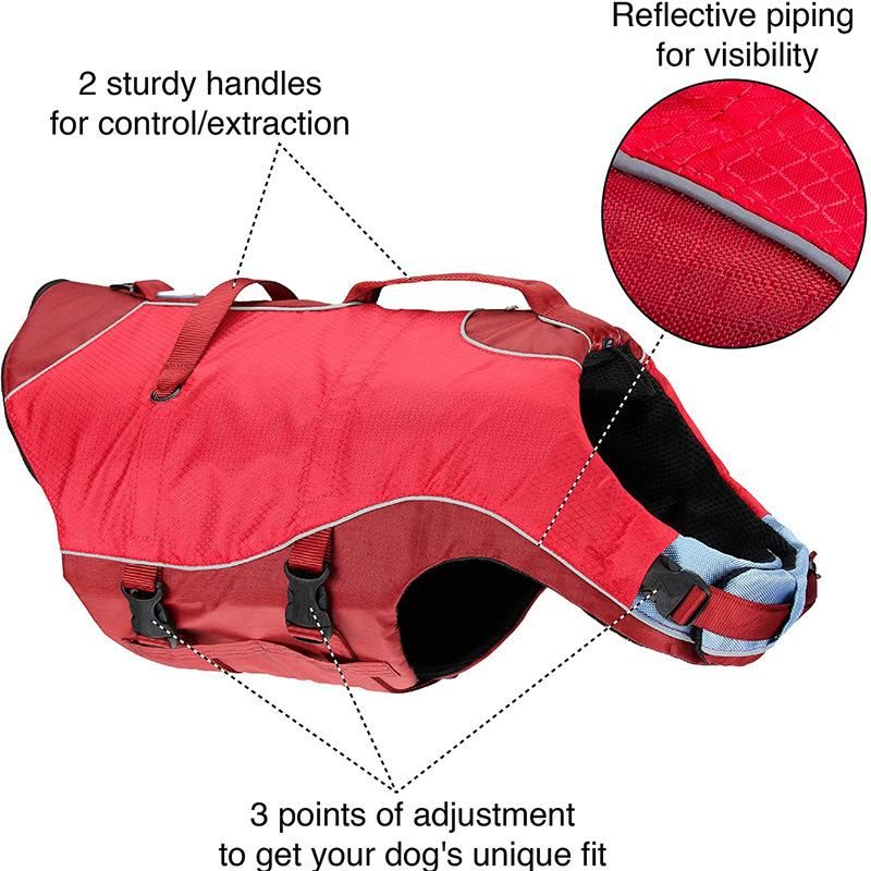 Life Jacket Safety Doggy Floats Reflective Adjustable with Two Control Handles for Small, Medium, Large Pets