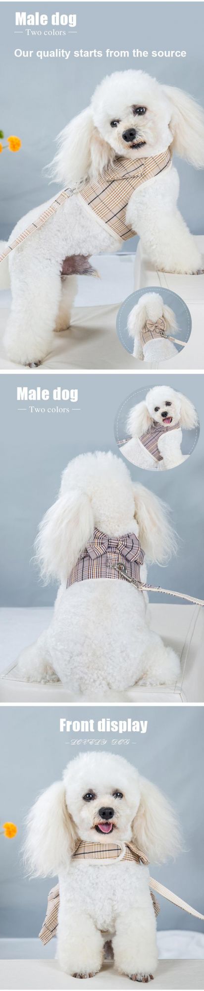 Pet Supplies Couple Chest Clothes Fashion Style Khaki Dog Dress with Traction Suit