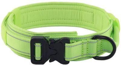 Reflective Nylon Dog Collar with Metal Buckle and Control Handle