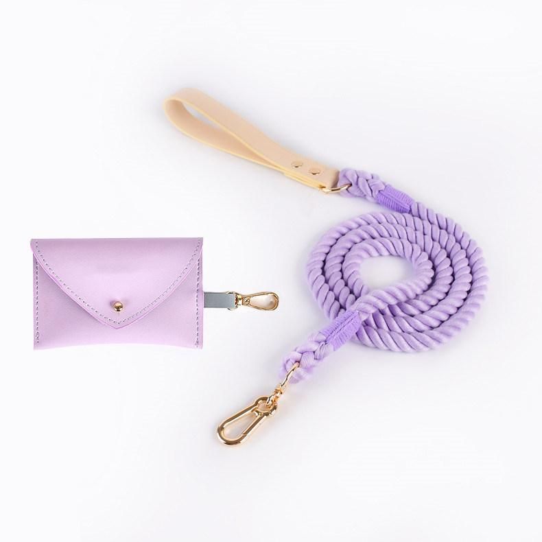 Hot Sale Amazon 2022 New Product Pet Leads Leather Handle Braided Rope Dog Leash Waste Bag Holder Dispenser