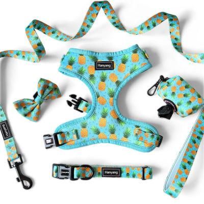 Direct Factory Pet Supplies Custom Pattern Luxury Printed Adjustable Reversible Collar Leash Bandana Set Soft Padded Dog Harness
