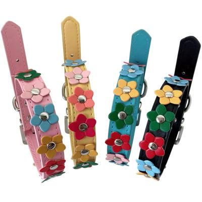 Cute PU Leather Dog Collar with Adorable Flowers