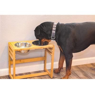 Adjustable Pet Bowl Feeder with Bamboo Stand Disassemble Pet Accessories