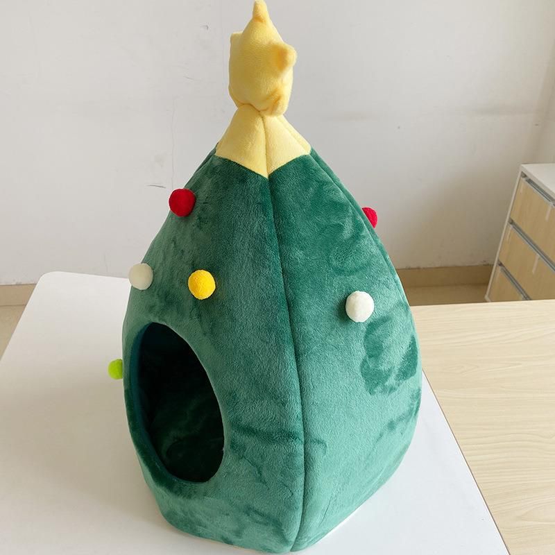 Cute Cat Pet Bed Cat Cave Half Closed Sleeping Bag Pet House Portable Christmas Cat House