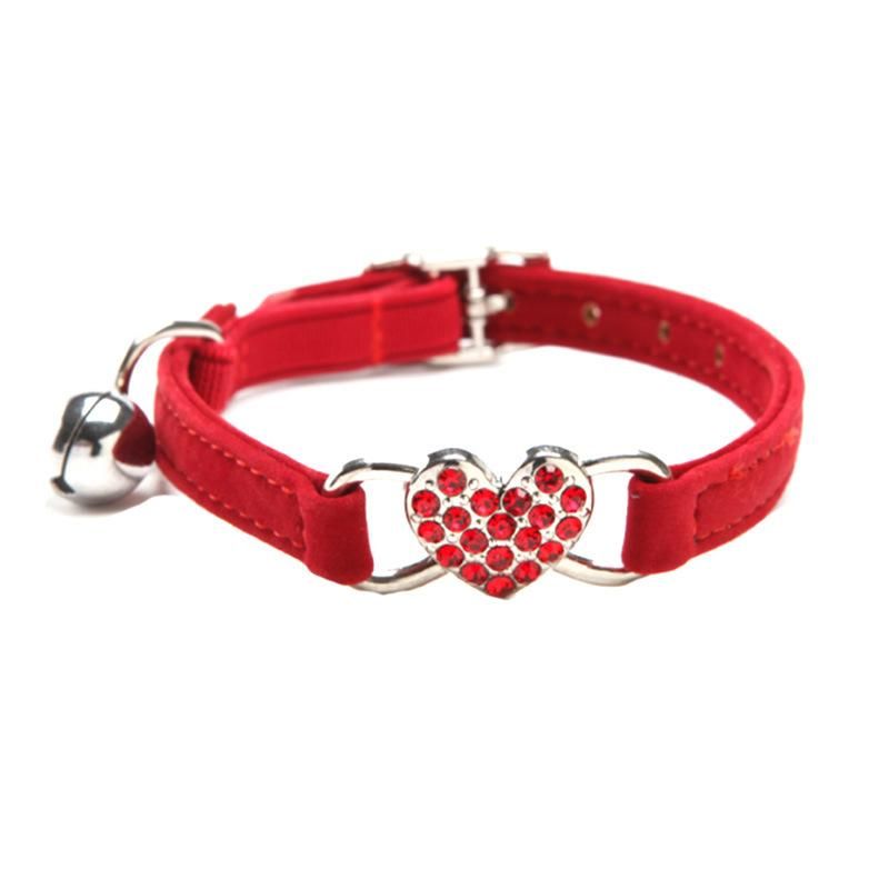 Soft Velvet Heart Charm and Bell Pet Product Cat Dog Collar