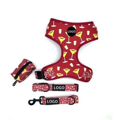 Wholesale Custom Logo Dog Harness Leash Collar Sublimation Patterns Dog Leash Collar and Harness Set