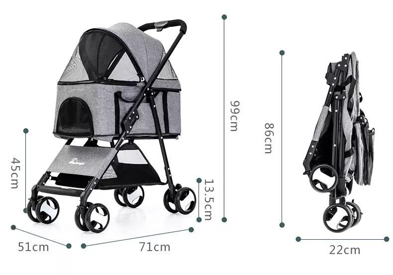 2 in 1 Separate Pet Stroller and Pet Carrier Four-Wheel Shock One Hand Fold up Pet Stroller