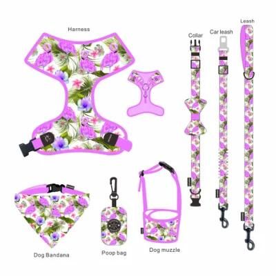 Pet Supplies Hundeleine Und Geschirr Set, Strap Dog Adjustable Harness Leash and Collar Suit Plaid Fabric 6 in 1 OPP Bag BSCI
