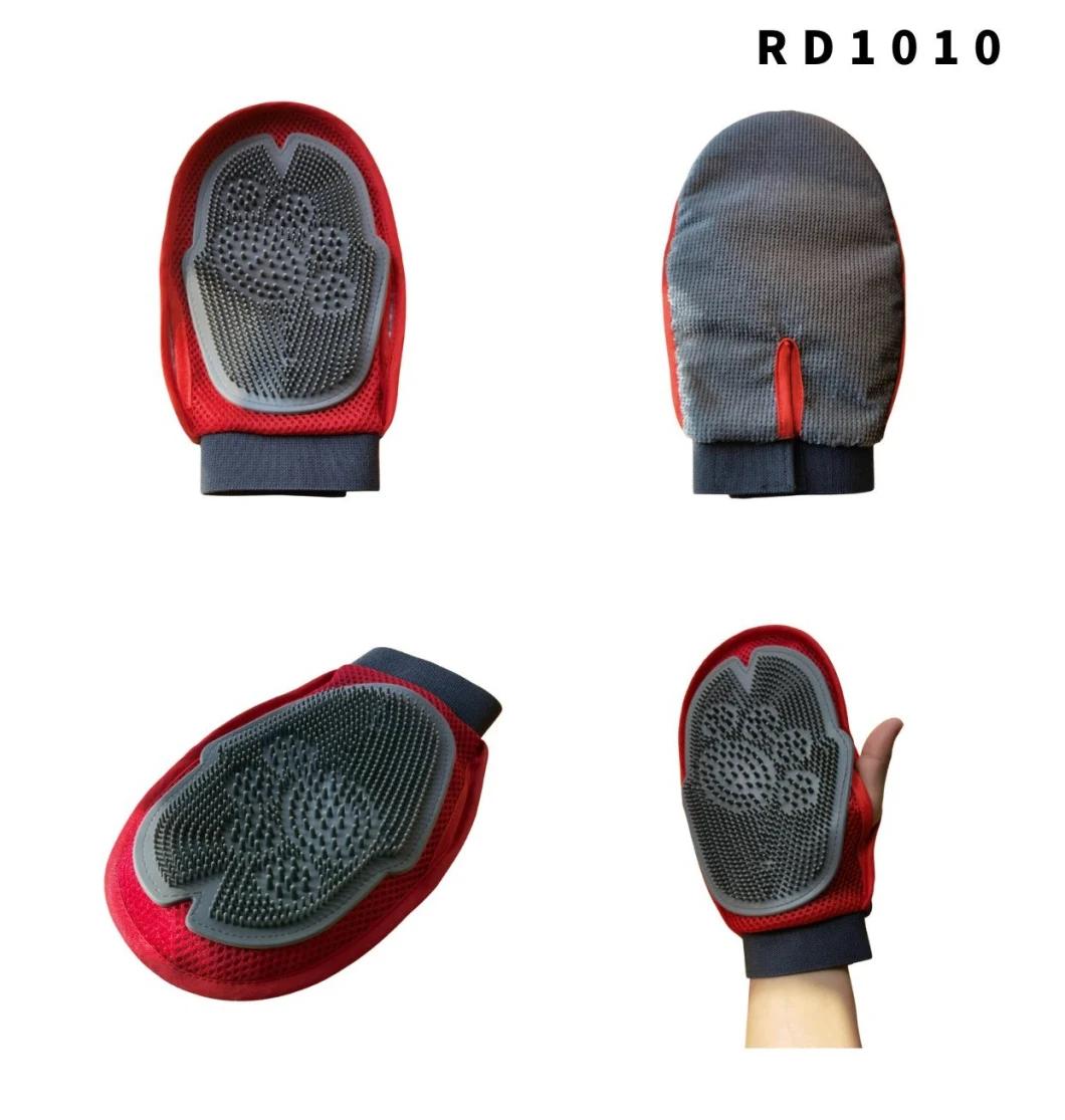 Pet Cleaning Products Dog Grooming Gloves Pet Silicone Massage Gloves Hair Remover Five Finger Design for Dogs Clean Tool Red-a