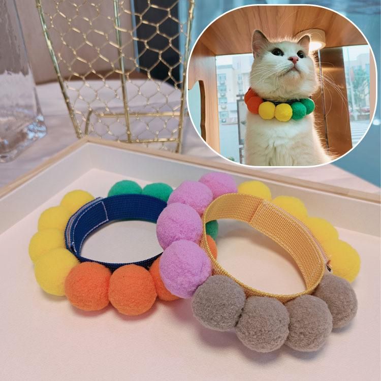 Customized Cute Velcro Pompom Party Cat Dog Accessories Pet Collar