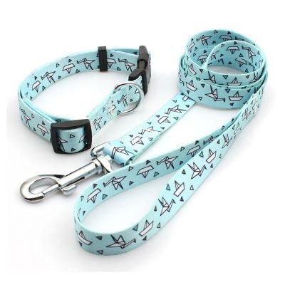 Pet Suppliy Peronalized Logo Customization High Fashion Collar and Leash Adjustable Nylon Dog Leash Collar Set