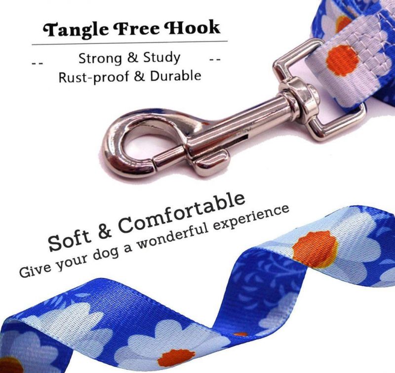 Durable Soft Black Handle Floral Print Dog Leash