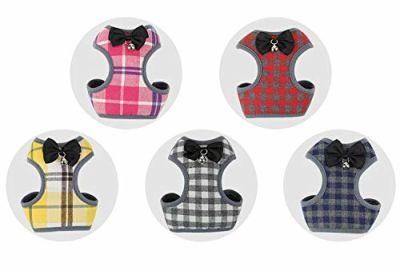 Pet Plaid Dog Cat Bowtie Harness Vest Air Mesh Harness for Puppy and Kitten