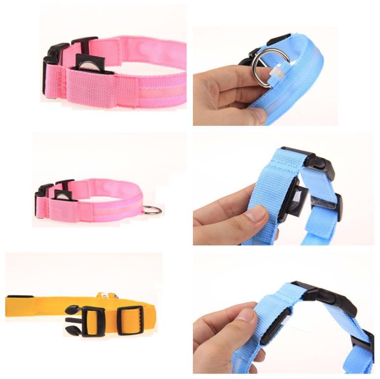 Puppy Dog Collar Glows in Dark Night Safety Flashing Necklace Adjustable Polyester Nylon Lights Pet LED Collars for Dogs