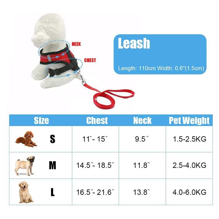 Soft Mesh Fabric Adjustable Reflective Dog Harness with Nylon Leash