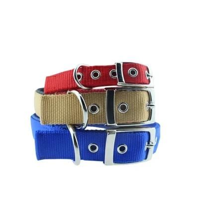 High Quality Soft Strong Nylon Webbing Double Layer Dog Collar with Metal Belt Buckle