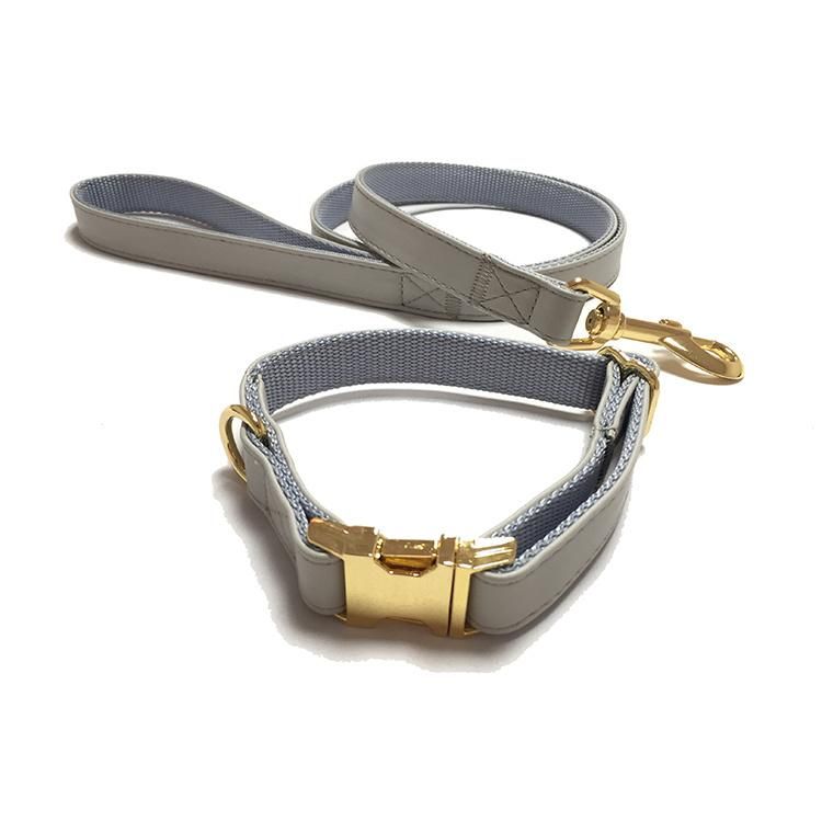 Soft Leather with Nylon Webbing Dog Collar Leash Set