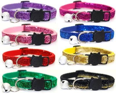 Soft Velvet Colorful Sparkles Glitter Breakaway Buckle Cat Collar with Bell