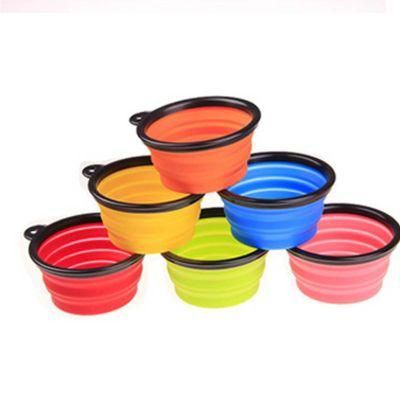 Personalized Custom Made Silicone Foldable Round Traveling Outdoor Collapsible Pet Bowl with Carabiner
