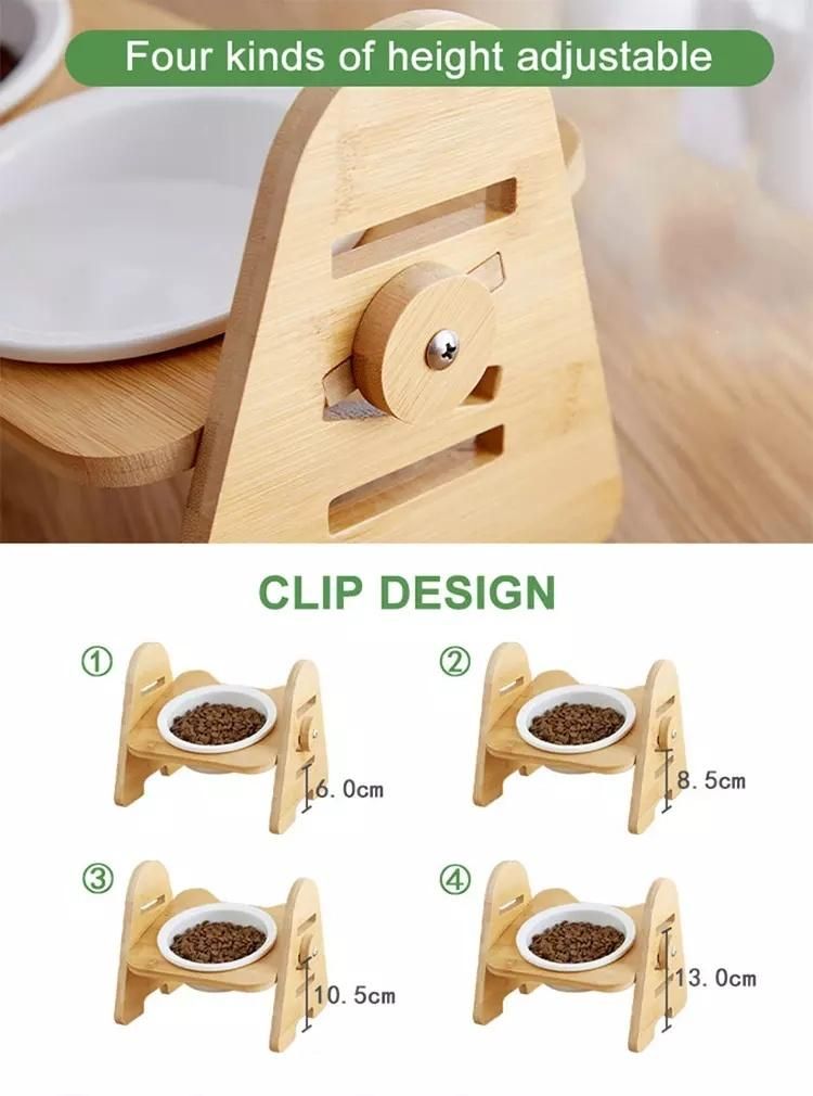High Quality Adjustable Bamboo Elevated Dog Cat Food Bowl Pet Feeder