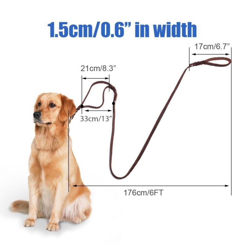 Leather Dog Leash Dog Taining Walking Leashes Lead with Padded Traffic Handle
