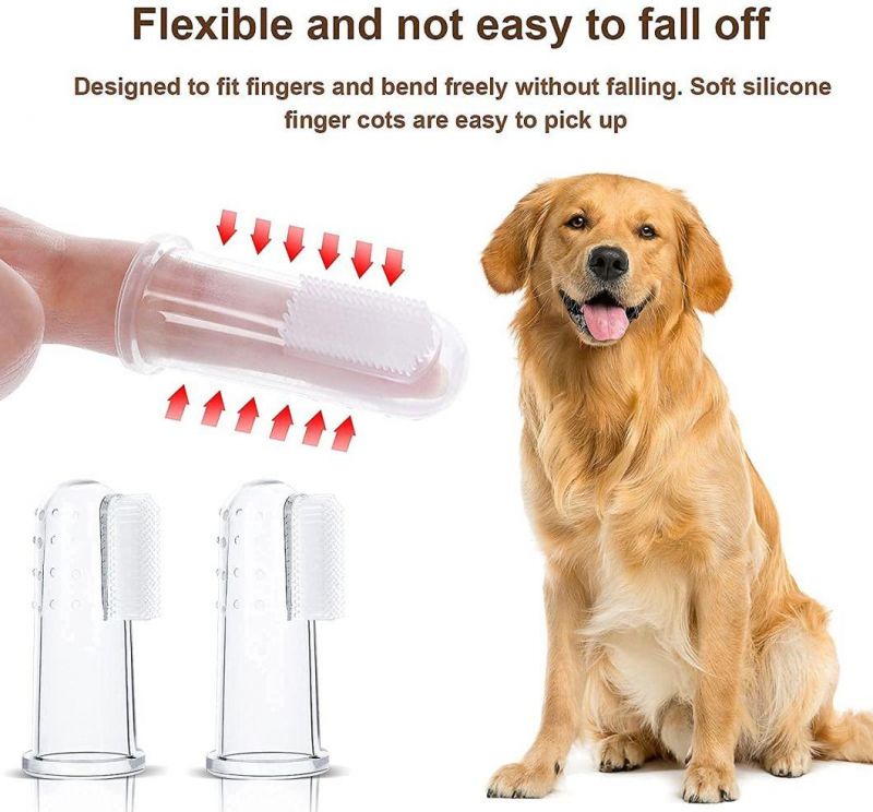 Classic Style DOT Raised Design Massage Tongue Coating Set of Fingers Dog Toothbrush