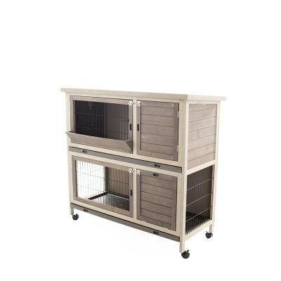 Wooden Double Layer Rabbit Cage Pet Room with Wheels Is Breathable and Rainproof