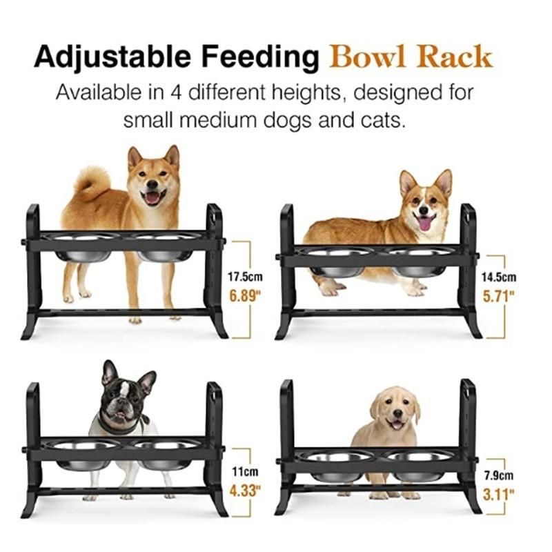 Adjustable Elevated Dog Bowls Raised Pets Feeder Double Stainless Steel Pet Bowls