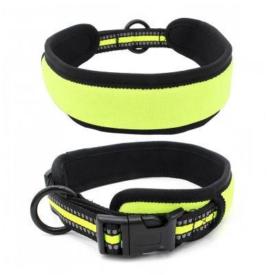 Large Dog Collar with Neoprene Lining and Reflective Stripes