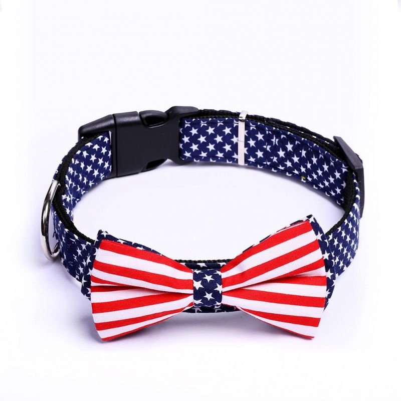 Heavy Duty Clip Buckle Pet Collar, National Flag Style Detachable Adjustable Bow Tie Dog Collar//