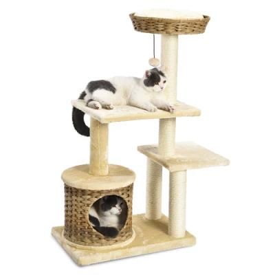 42.5&quot; Tall Medium Cat Stand Condo House Rattan Cat Tree