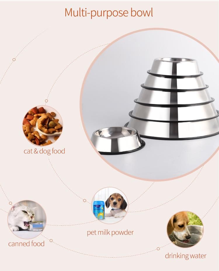 Stainless Steel Dog Bowl Cat Dish Pet Feeding Bowl Round Shape Stainless Steel Dog Feeding Bowl
