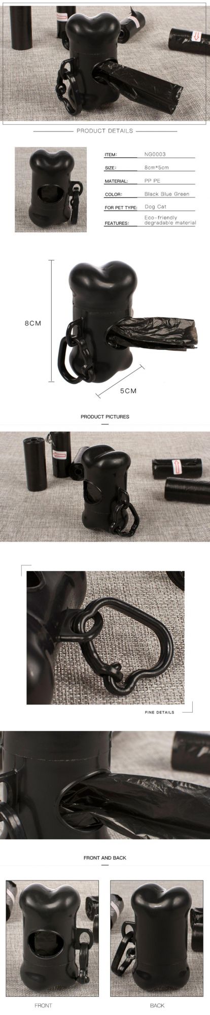 Wholesale Custom Black Pet Poop Bag Dog Waste Bag with Dispenser