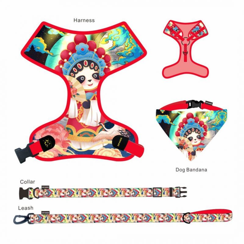 6 in 1 Custom Design Dog Harness with Matching Collar Leash Bow Tie and Bandana Set Neoprene Reversible Dog Harness Vest