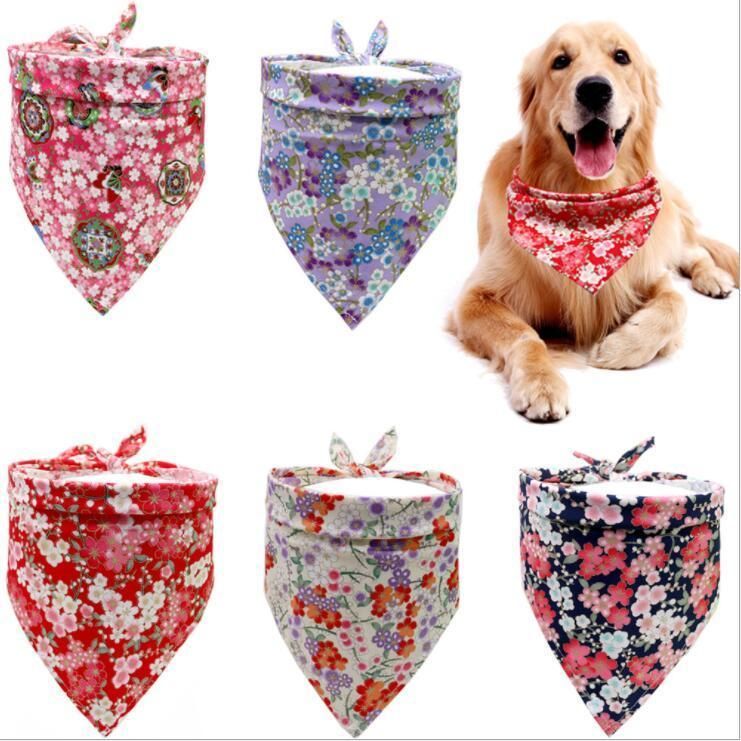 Floral Pattern Christmas Japanese Kerchief Triangle Bibs Reversible Handkerchiefs Scarfs Dog Bandanas
