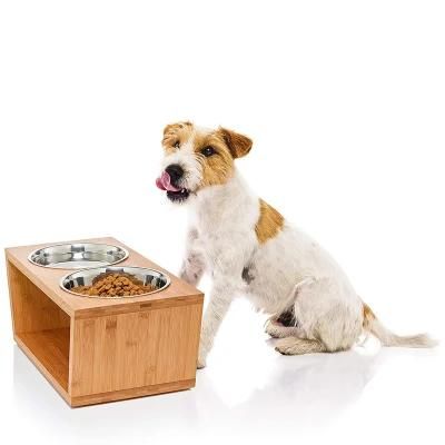 Raised Dog Bowl with Solid Bamboo Stand Wholesale Pet Accessories