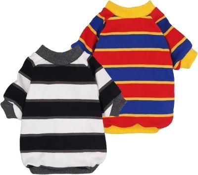 100% Cotton Striped Dog Shirt for Pet Clothes Puppy T-Shirts Cat Tee Breathable Strechy Green Blue Large