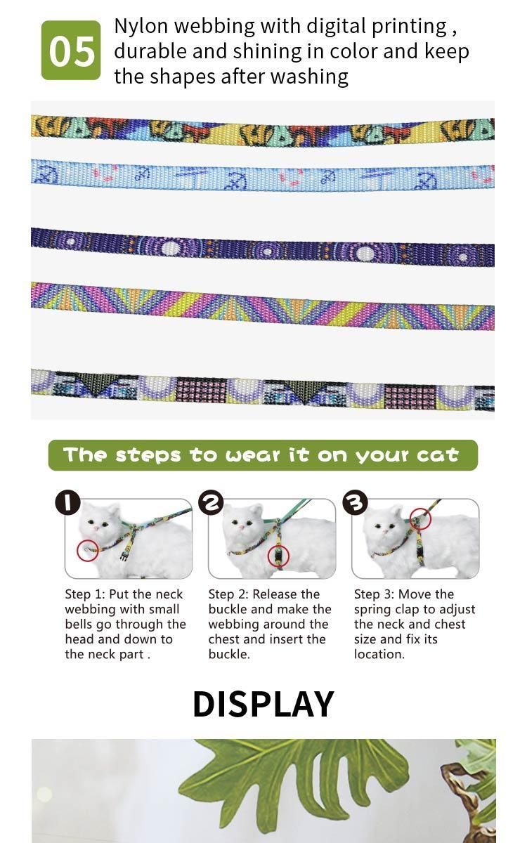Cozy Adjustable Customized Nylon for Cats Rabbit Kitten Kedi Harness Leash Set
