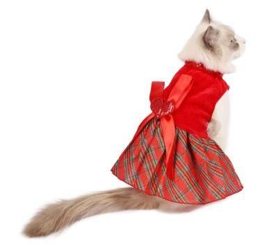 Hotsale British Style Pet Christmas Clothes Apparel Bowknot Cute Red Plaid Dog Skirt