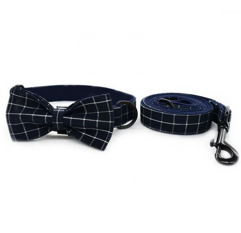 High Quality Dark Blue Plaid Dog Collar