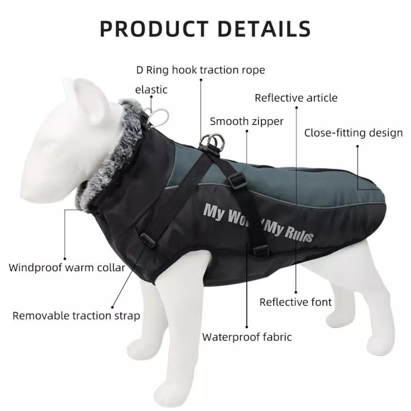 Dog Coat Waterproof Dog Jacket Windproof Warm Winter Jacket with Safe Reflective Strips