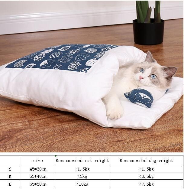 Washable Dog Cat Bed Cat Sleeping Bag Nest Mat Winter Warm Cat House Small Pet Bed