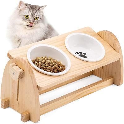 Wooden Pet Bowl Stand Wooden Dog Bowl Stand Double Bowl Bamboo Bowl Stand Cat Bowl Stand Wooden Pet Feeding Bowl Stand