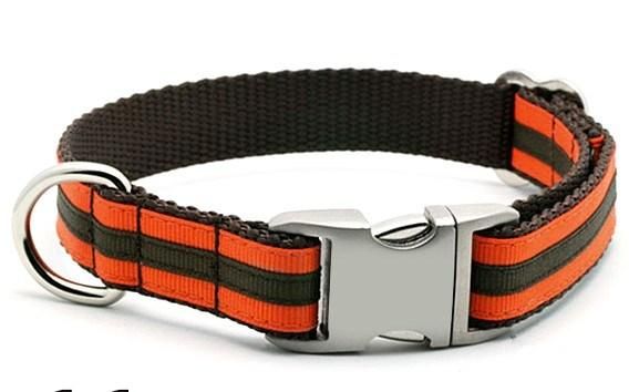 Wholesale Customized Plain Nylon Webbing Pet Dog Collars with Double Layer Ribbon