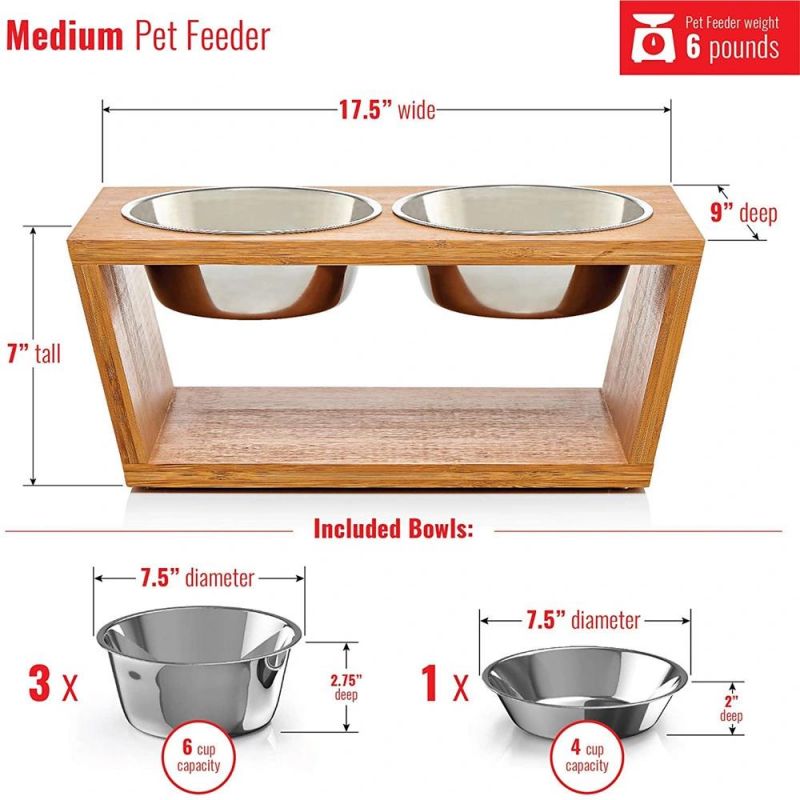 Raised Dog Bowl with Solid Bamboo Stand Wholesale Pet Accessories
