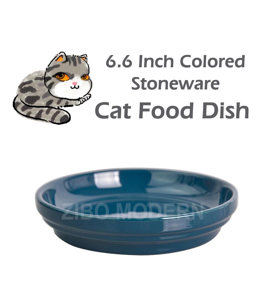 6.6 Inch Colored Stoneware Heavy Enough Cat Food Dish - Kitty Food Plate
