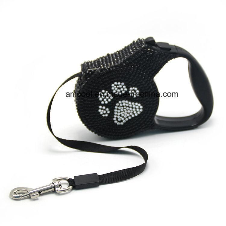 Fashionable Reshinestone Retractable Dog Leash Pet Collars & Leashes