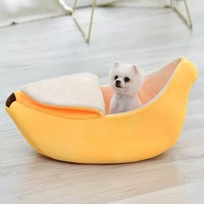 Fashion Pet House Round Cat Plush Banana Pet Bed, Soft Warm Cat Bed House