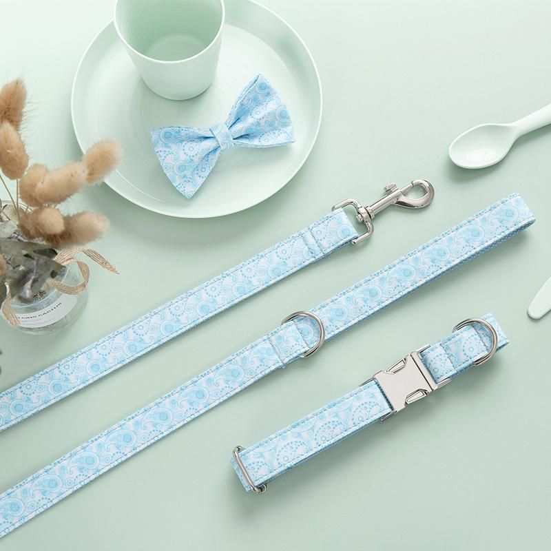 Custom High Quality Cotton Webbing Durable Beautiful Pattern Luxury Pet Supplies Leash Matched Dog Collar